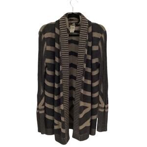 Haute Hippie Brown Tan Merino Wool Striped Jacquard XS - Small Sweater Cardigan
